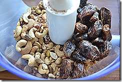 Homemade cashew nut, cocoa and date 'Nakd' bars - food processor rough