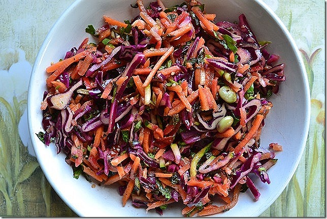 Carrot, red cabbage and broad bean slaw 